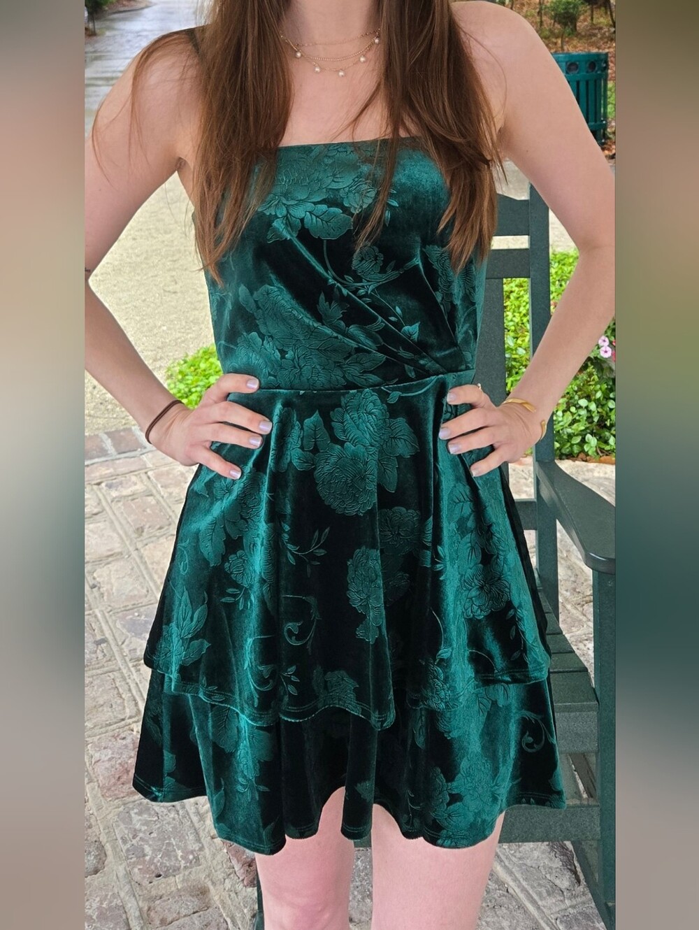 Emerald Velvet Floral Cocktail Dress